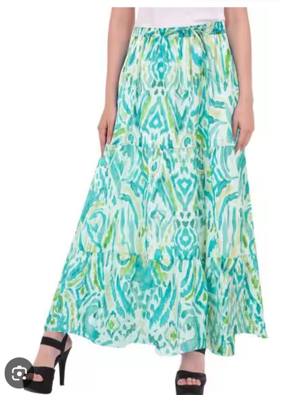 Choices Boho Tiered Maxi Skirt in Teal and Lime Size Small